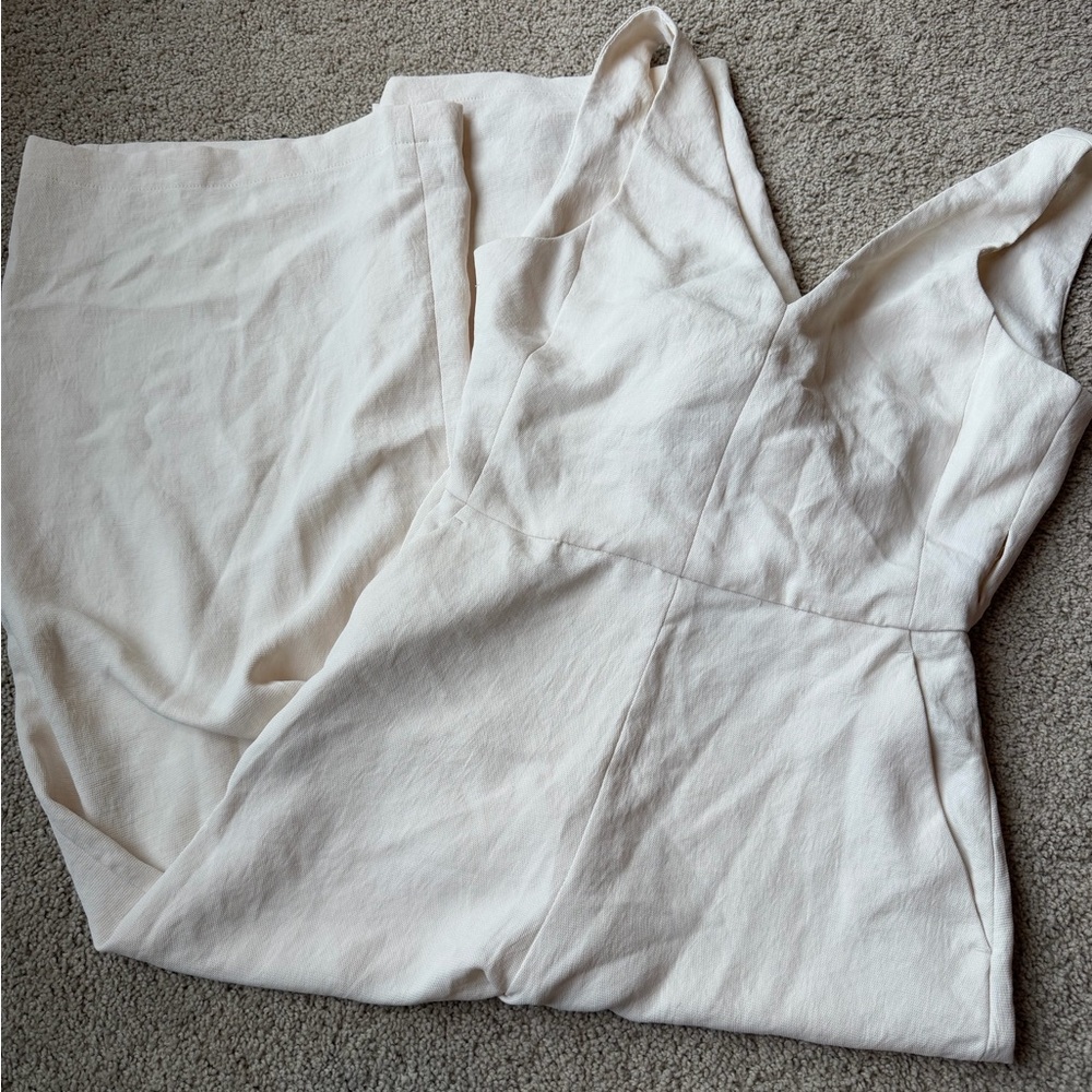 Wilfred Cream Textured Linen Jumpsuit